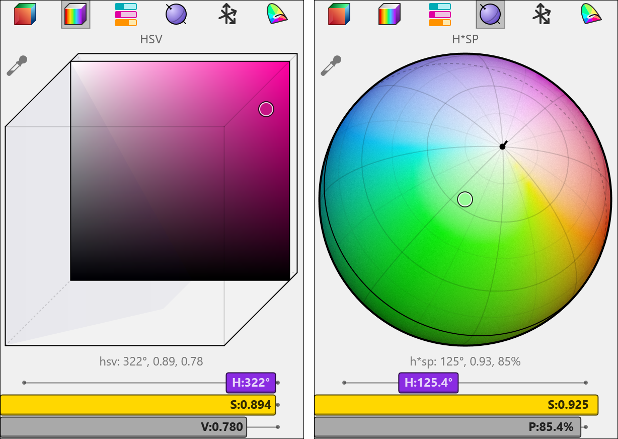Figure 13. Hue based models in the Grasshopper colour picker.
