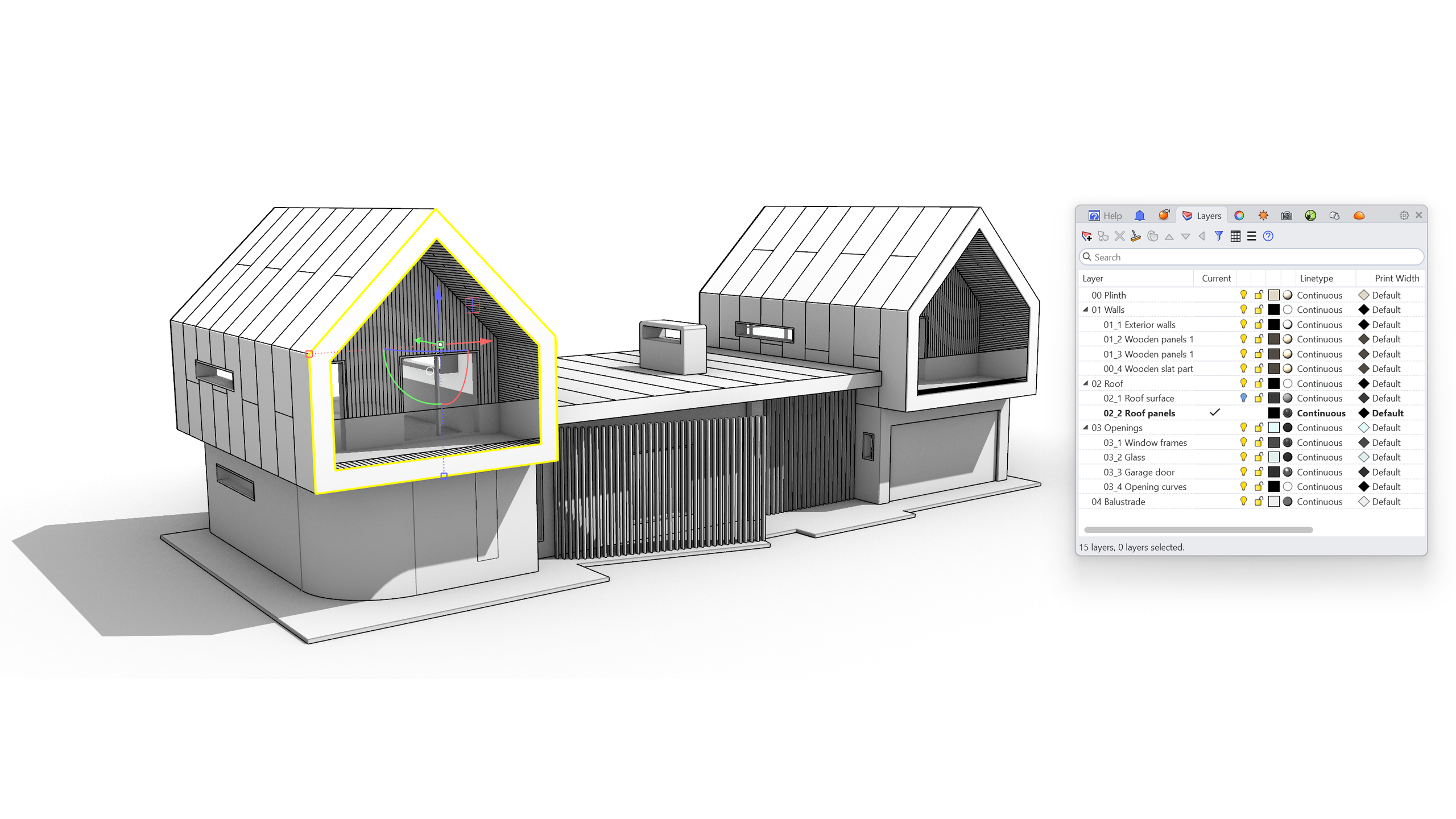 Model organisation in the Layers panel.