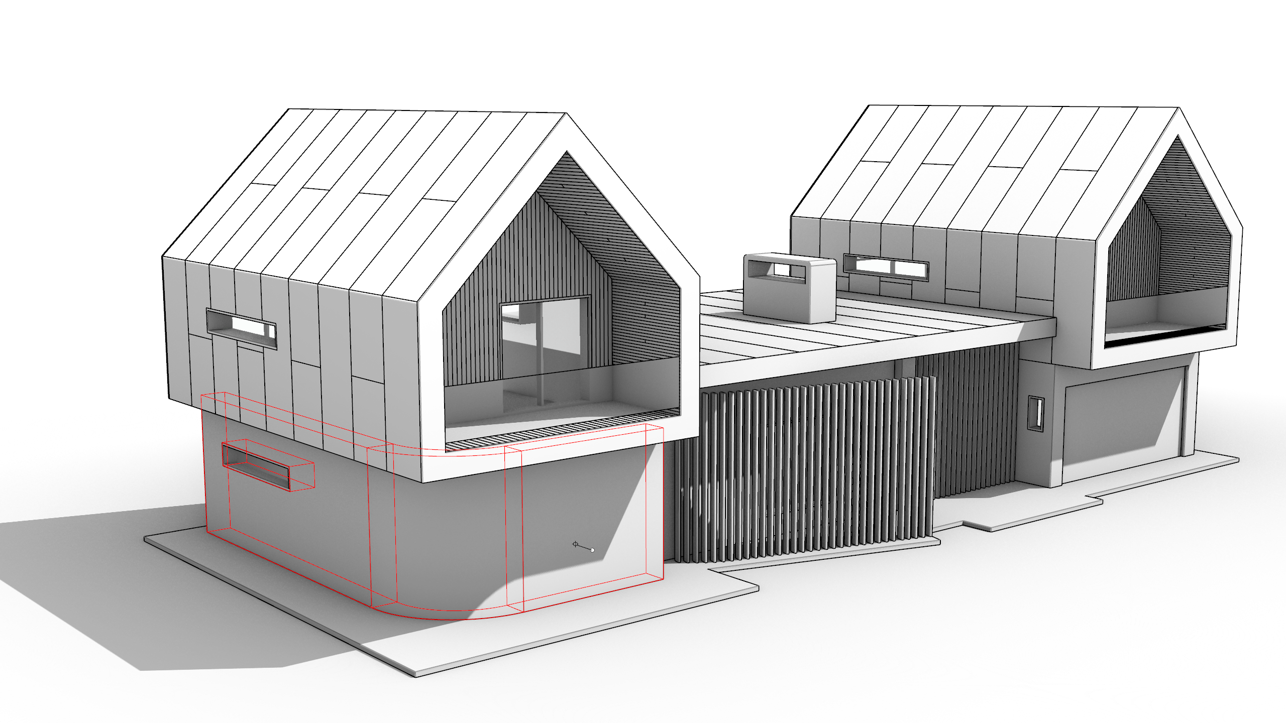 PushPull inwards on three adjacent wall faces.