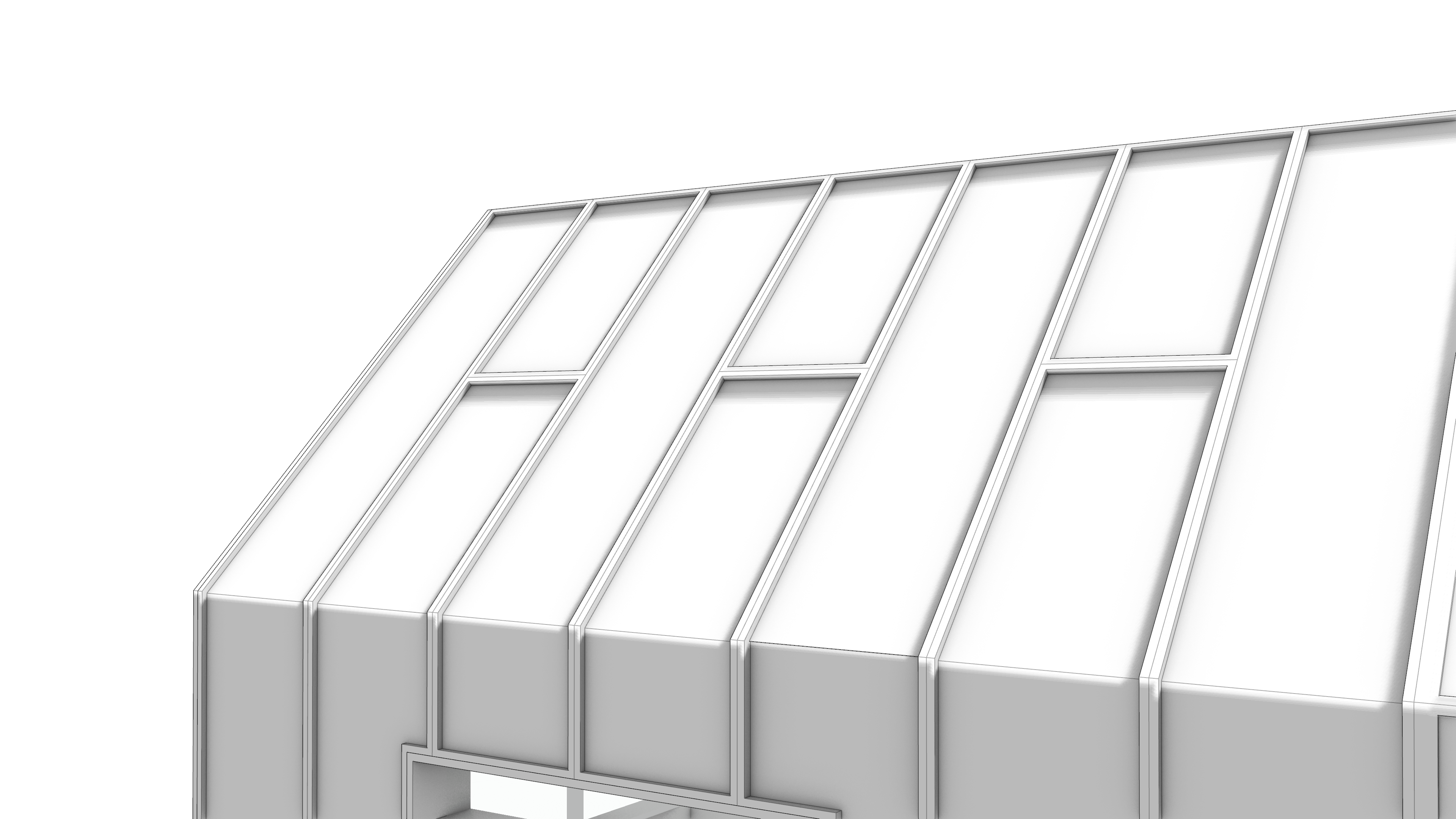 The finished panelized roof with panels pushed inward.