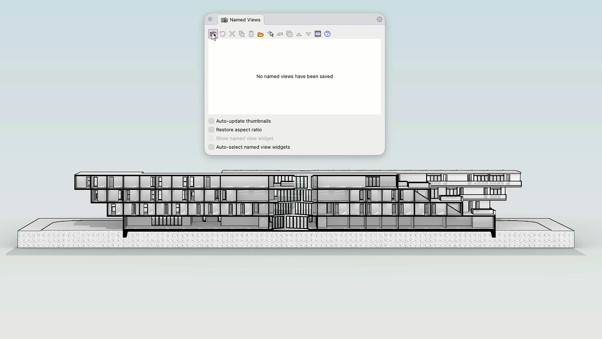 The Named Views panel going from empty to holding a saved thumbnail named Section Perspective.