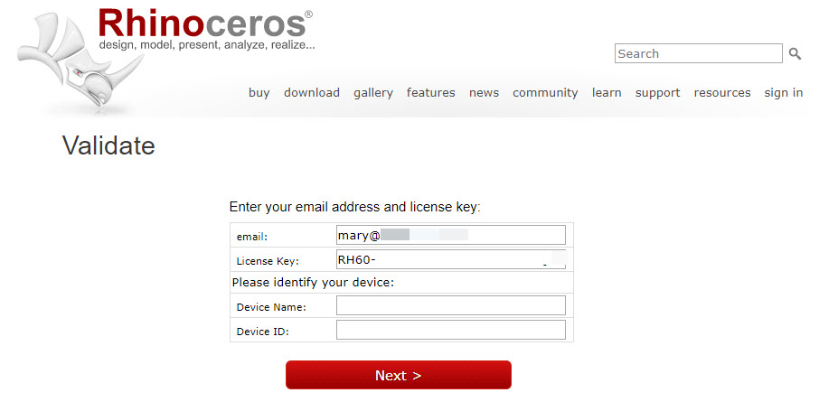 Rhino validation web form