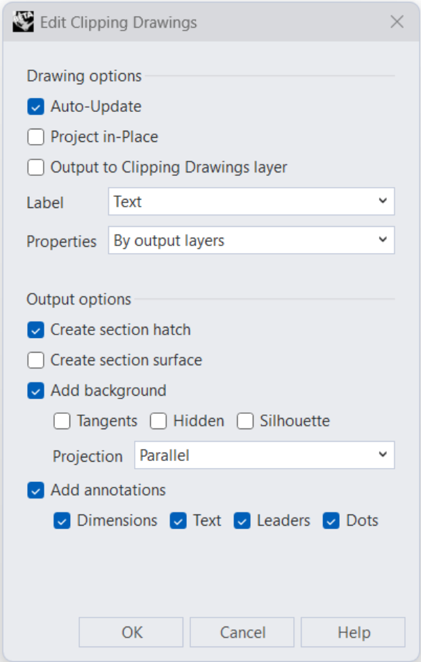 Clipping Drawings options.