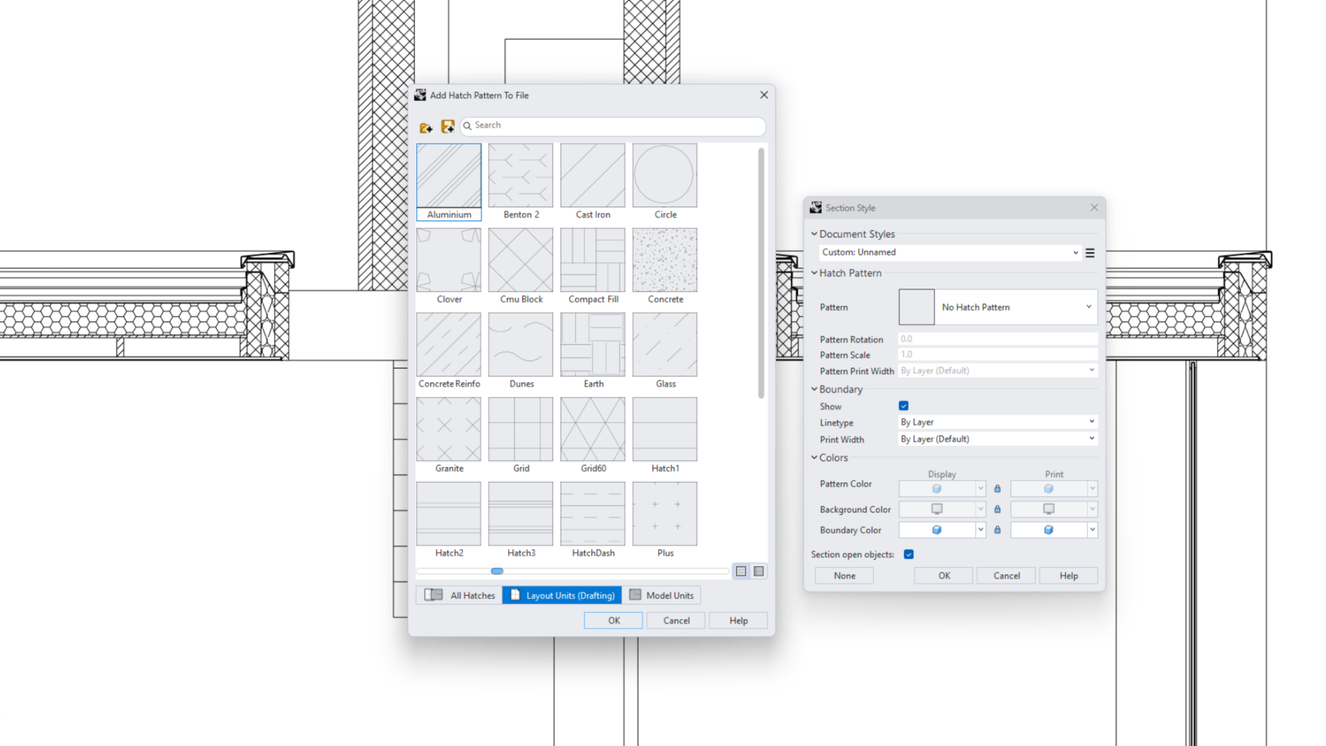 Choosing the Concrete hatch pattern for the Floor Section Style.