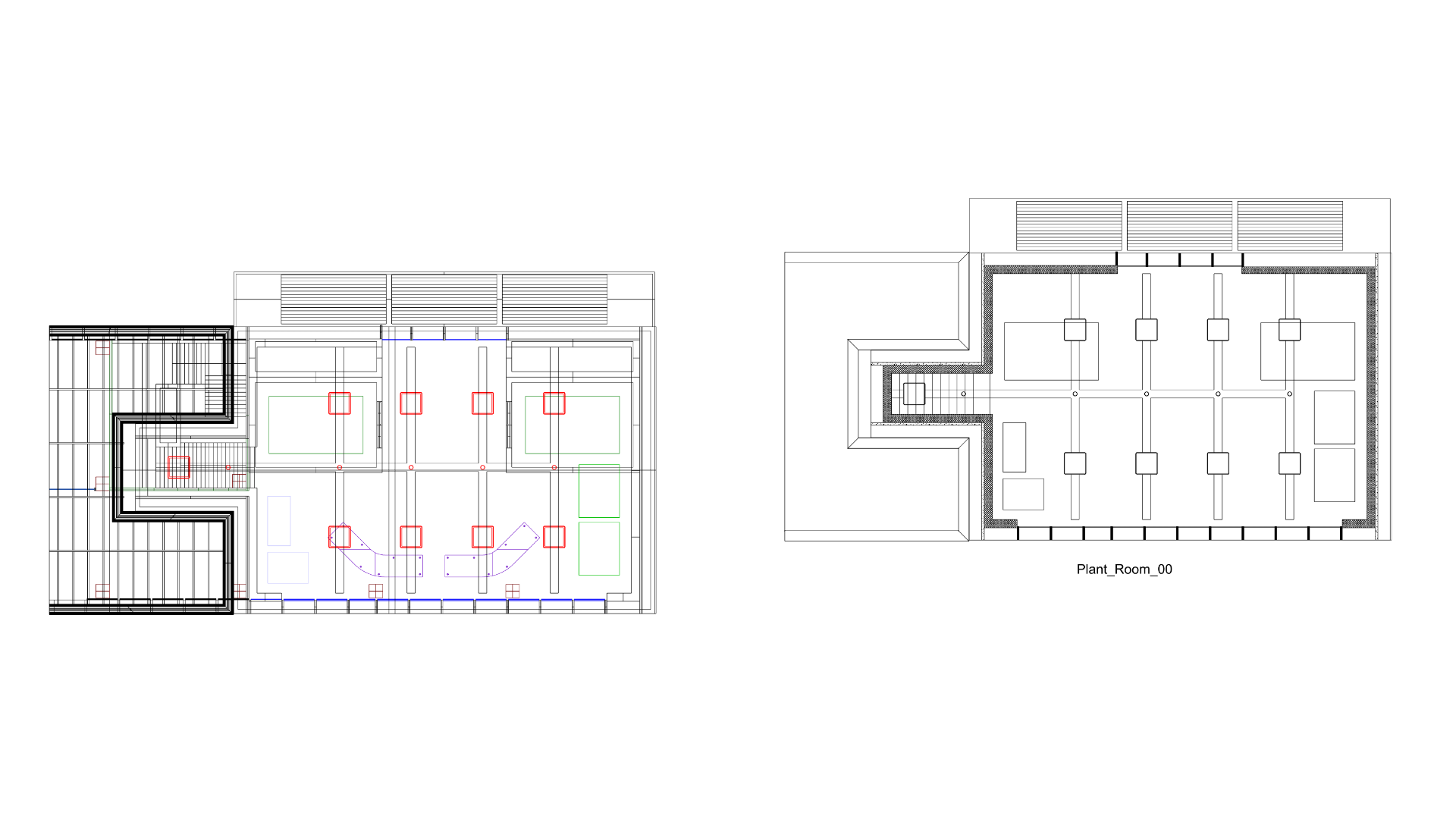 The two purple Control Kiosk desks are visible in the model, but not yet in the drawing.