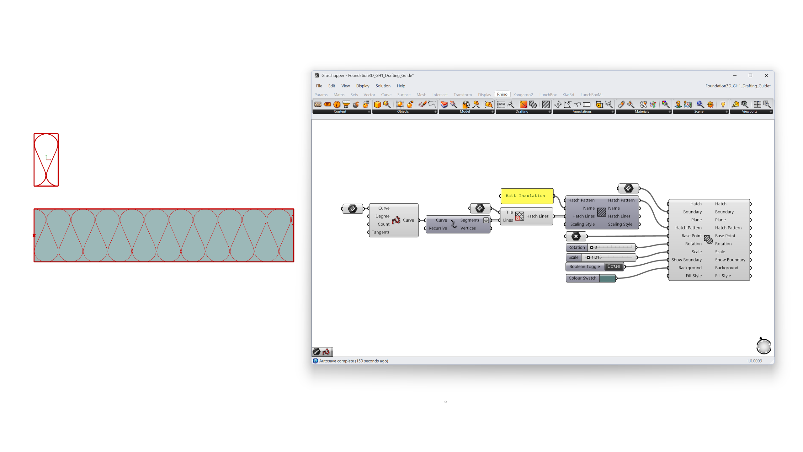 Batt insulation pattern built in Grasshopper.