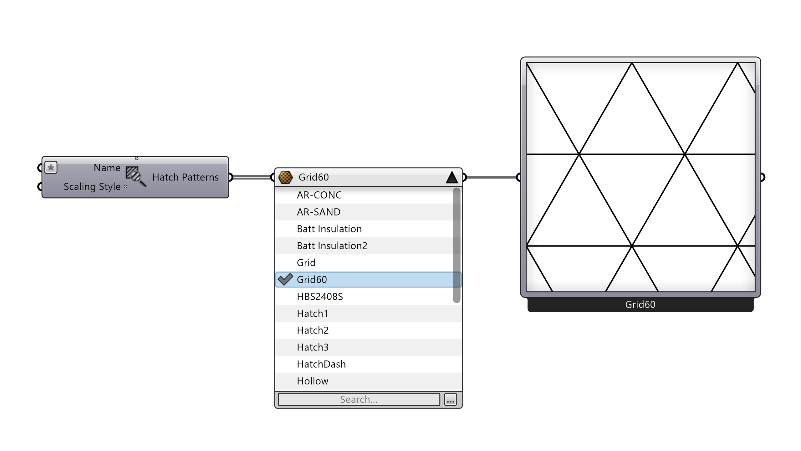 Value Picker into Content Viewer showing the selected hatch pattern.