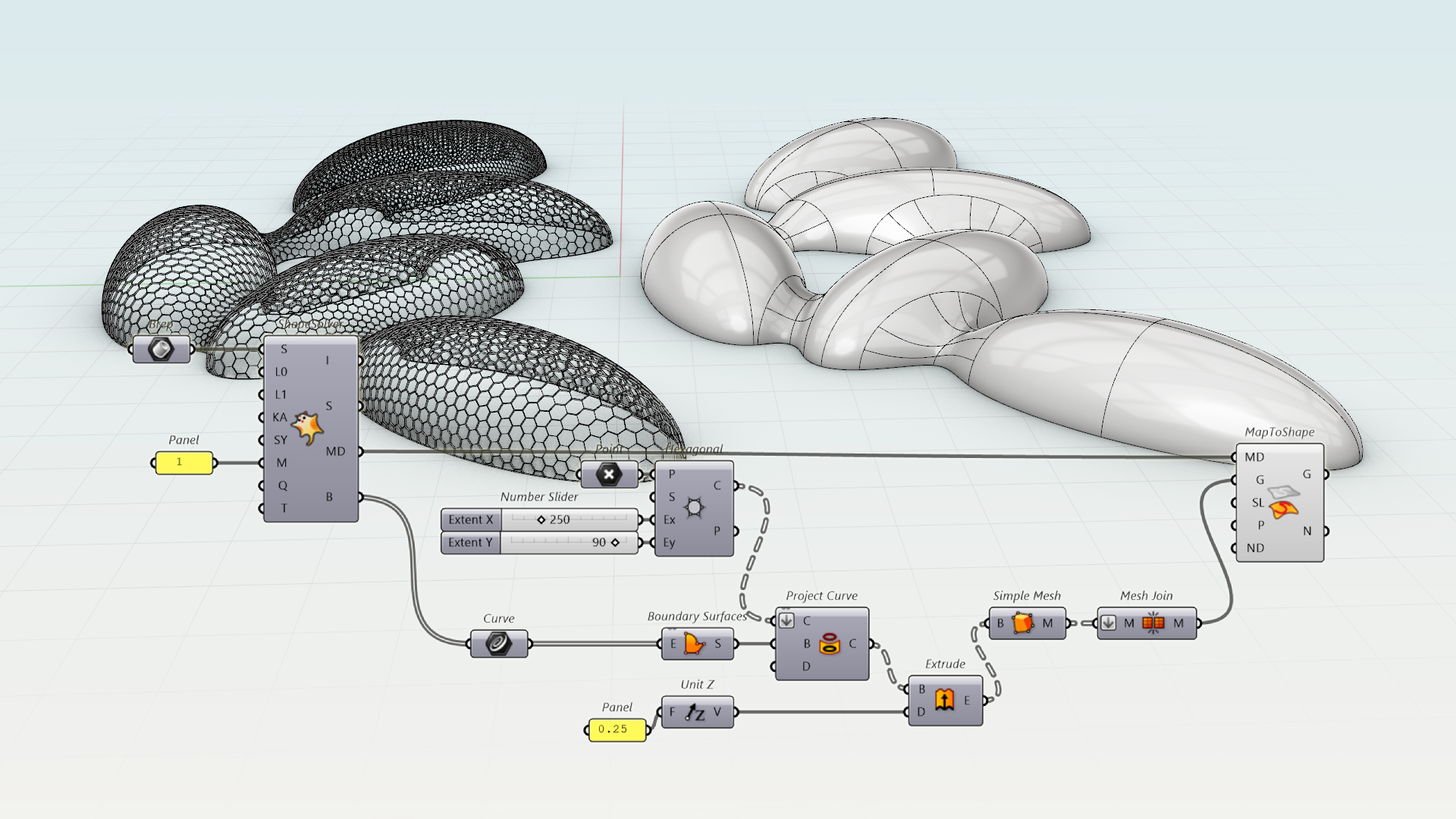 Create an hexagonal steel structure using ShapeMap