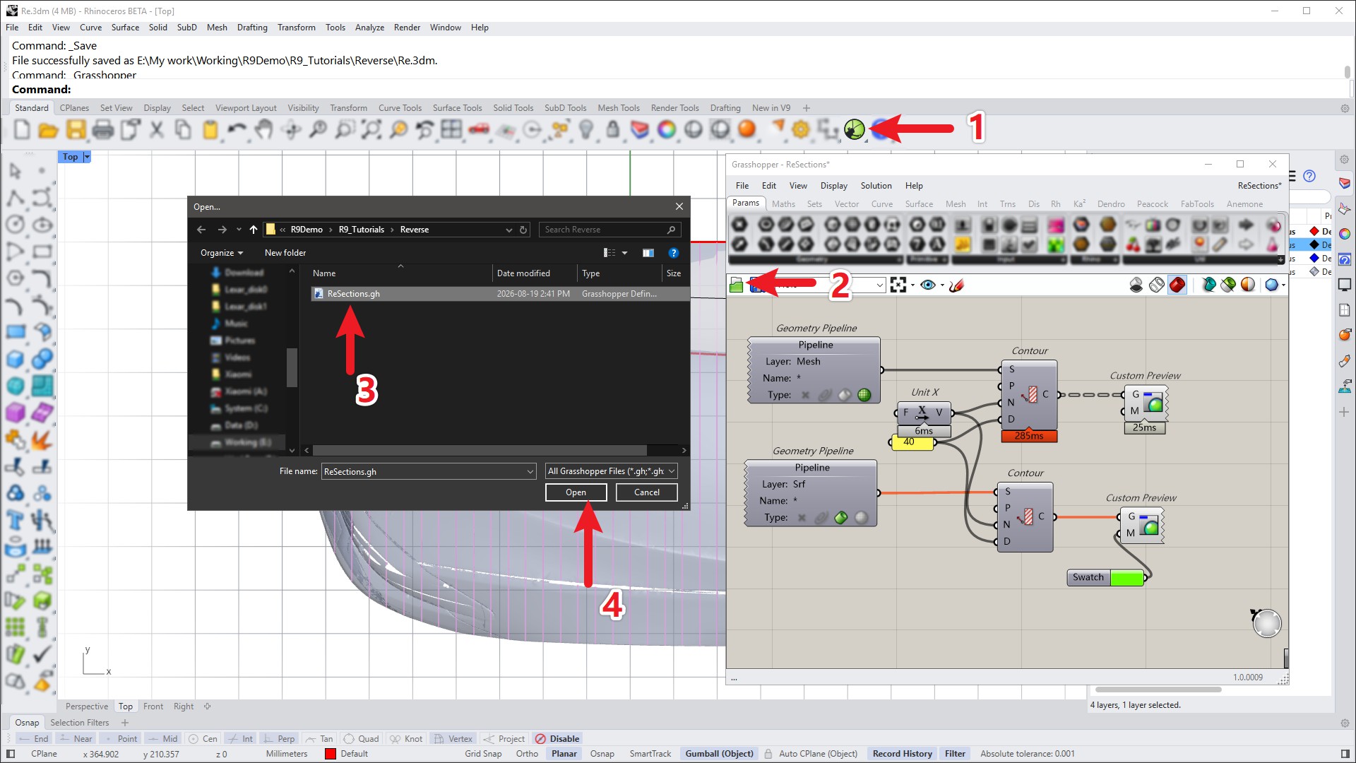 Opening cross-sections.gh in Grasshopper.