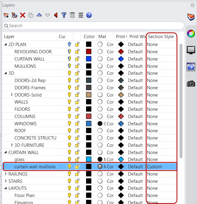 Section Style column in the Layer panel
