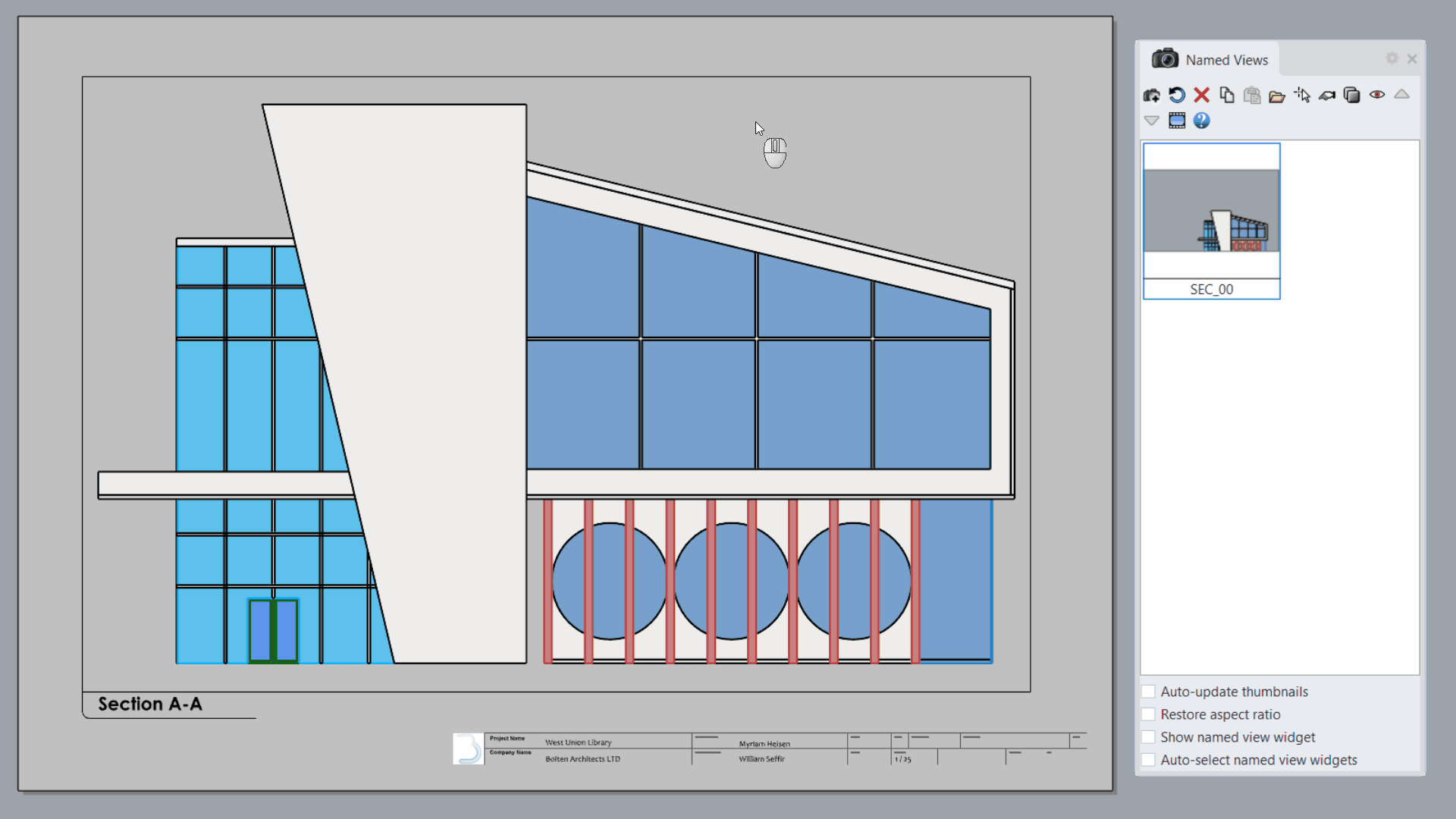 Restore the section view in the Detail. You can now see inside the building.