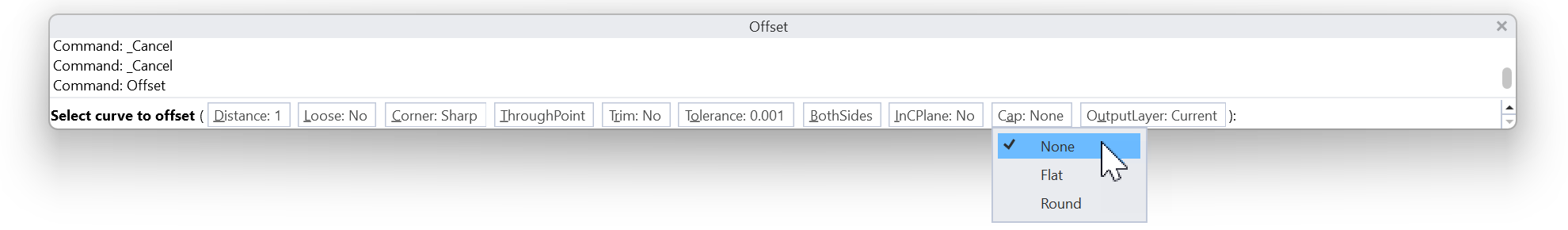 how to select command line options in Rhino from a dropdown