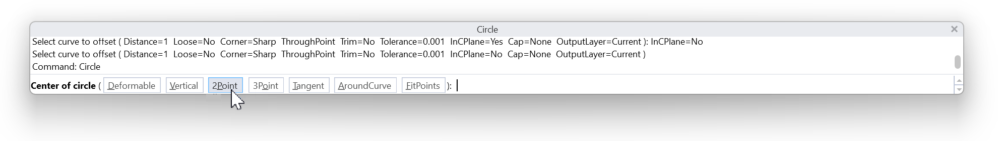 how to select command line options in Rhino