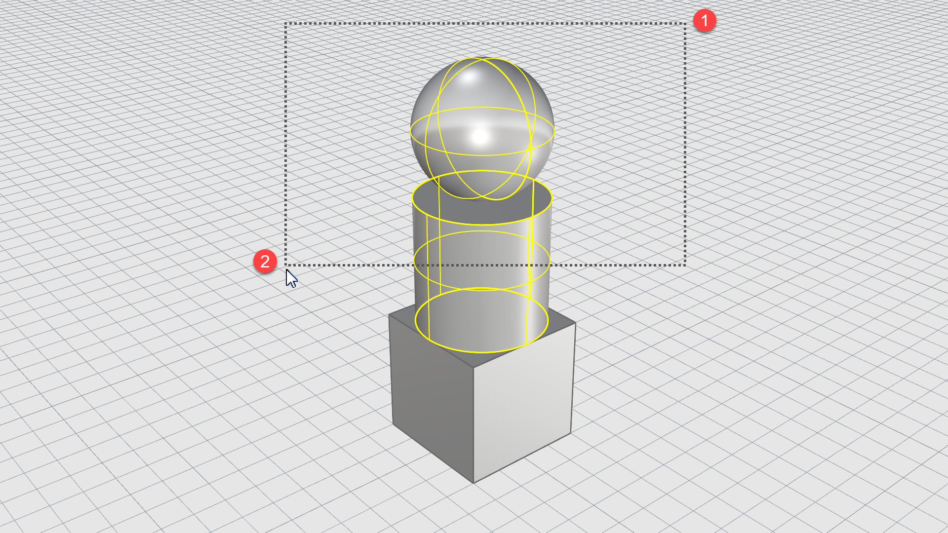 Selects all objects that are inside or touch the Crossing Window