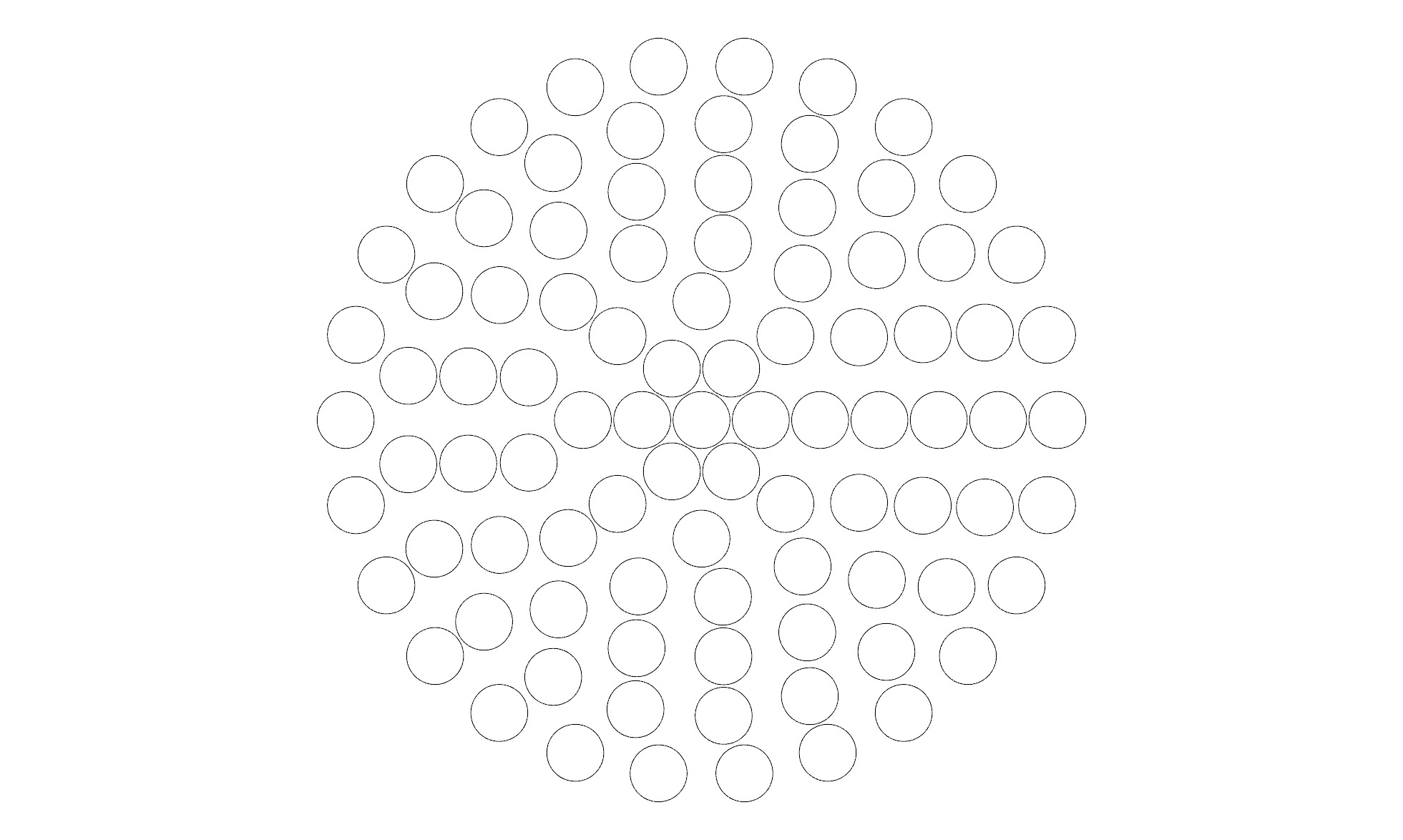 A speaker grid created with radius: 50, rings: 6 and hole radius: 4. The circles look randomly placed, which is not desired.