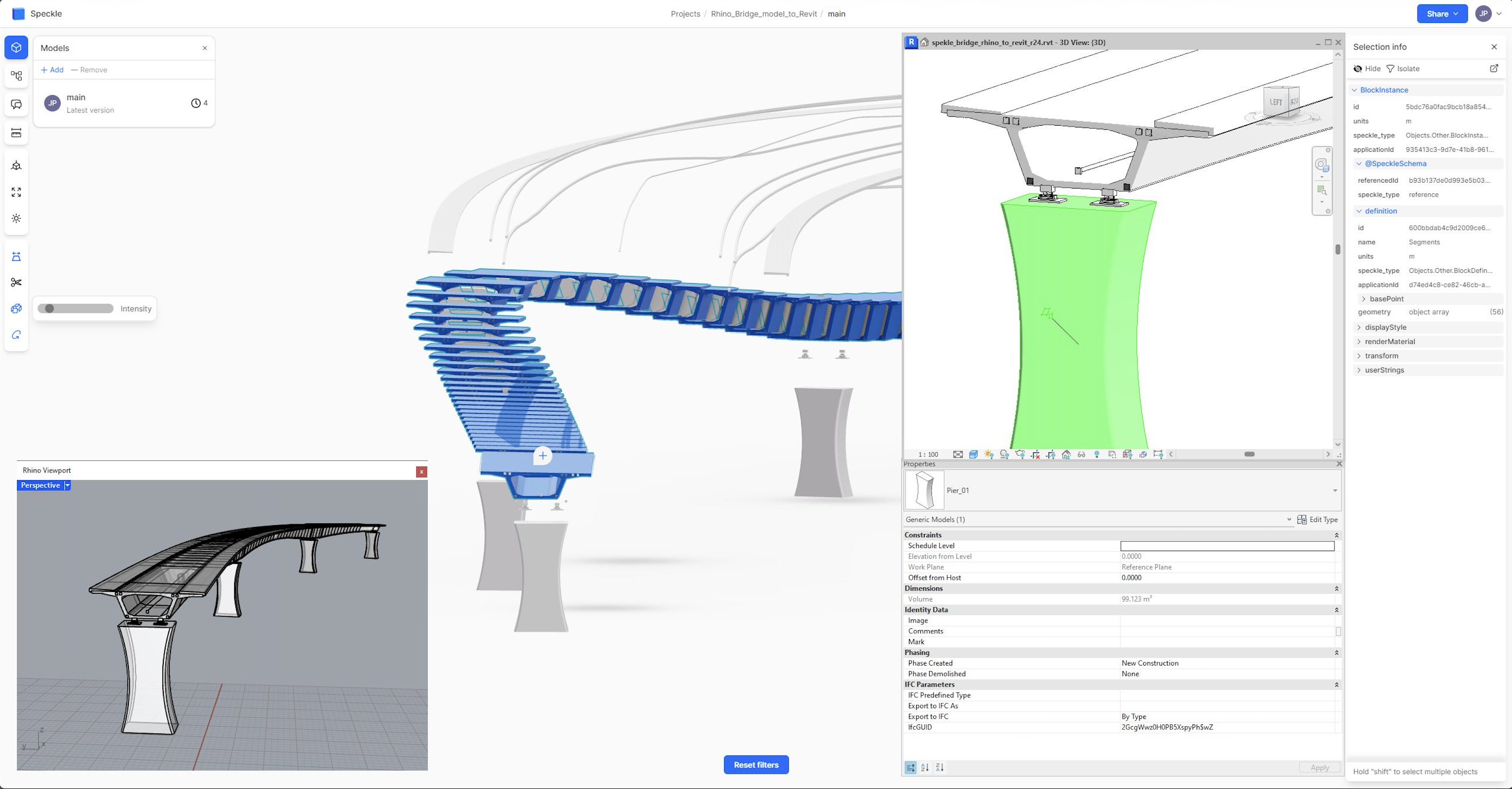 Parametric bridge model in Revit and Rhino with Speckle. © Junghwo Park.