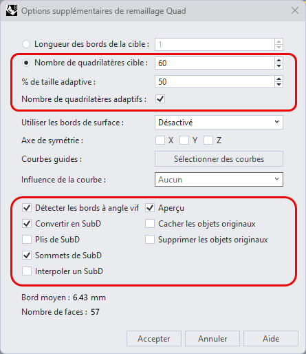 Options de RemaillageQuad