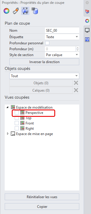 Désactivez la vue en coupe.