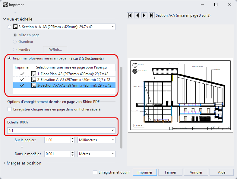 Paramètres d’échelle d’impression