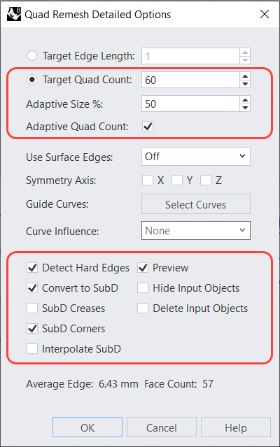 QuadRemesh Options