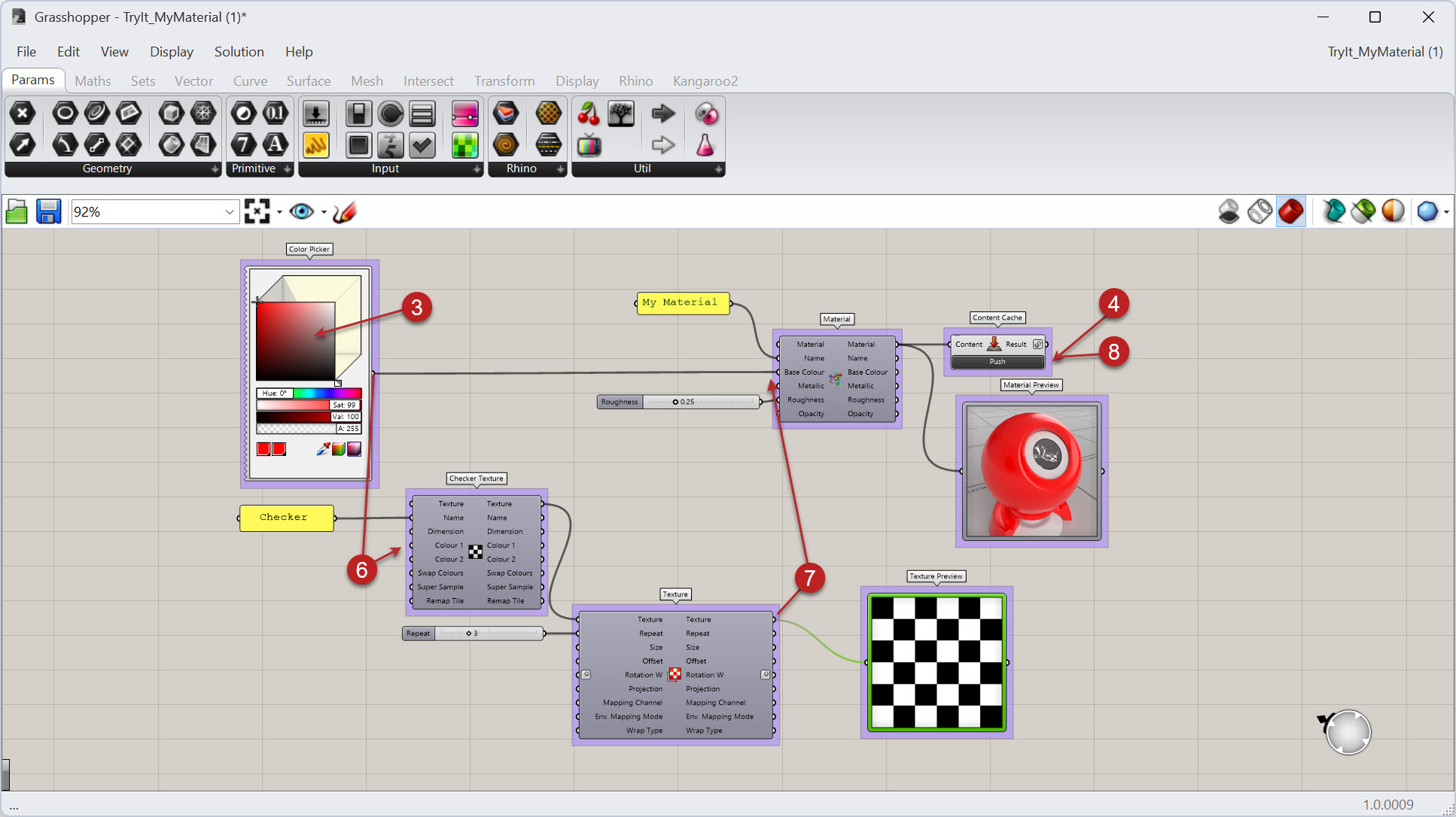 How to set up a material in Grasshopper in Rhino 9