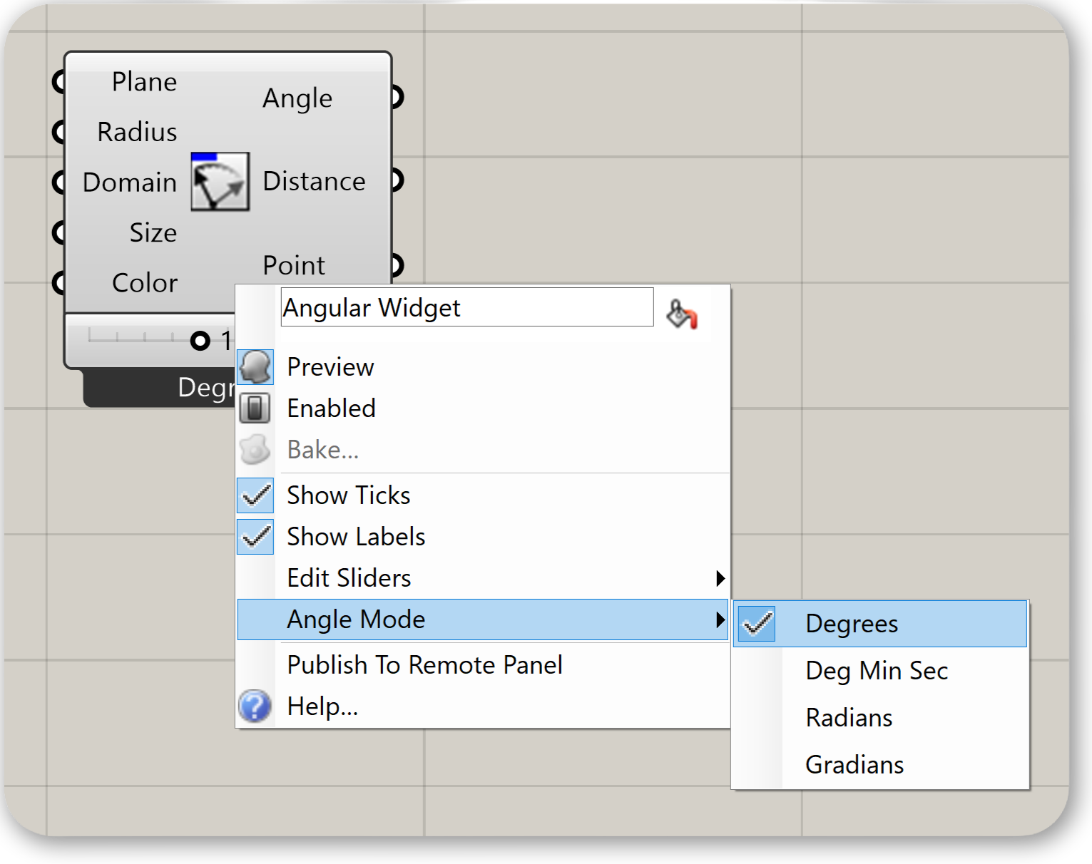 Angle display modes