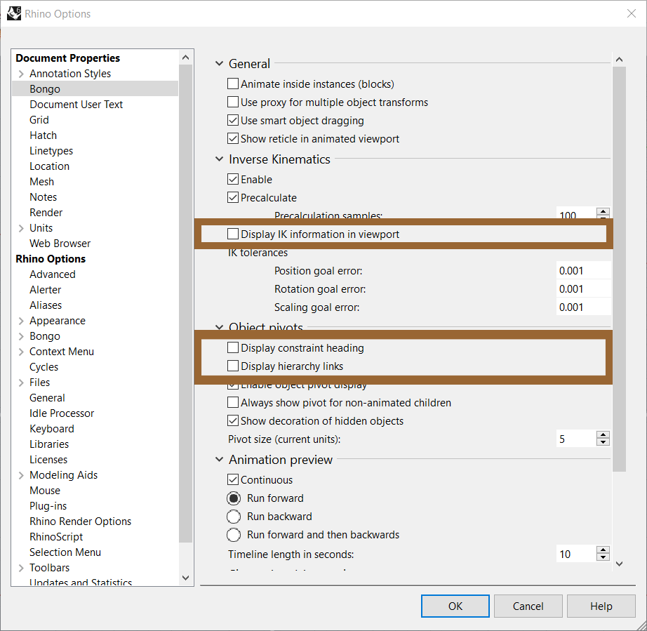 Bongo Document Settings